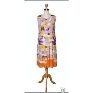 New Directions Women’s Dress Size 16 Sleeveless Abstract Watercolor Print Orange